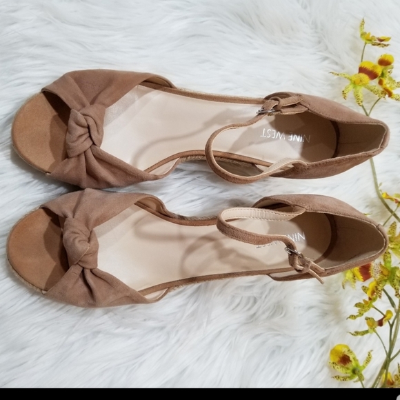 Nine West Shoes - NINE WEST Cream And Tan Espadrilles Wedge Heel Sandals SIZE 9.5 M.
